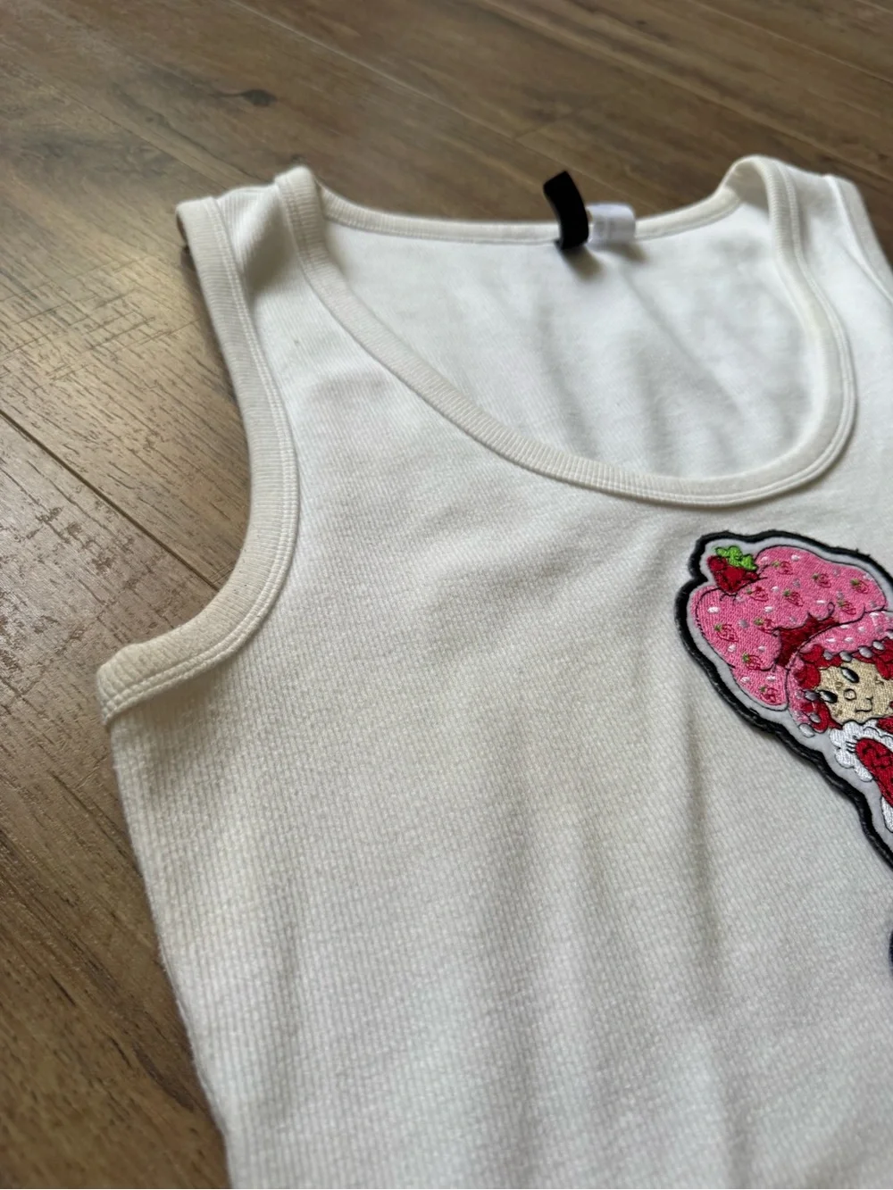 Strawberry Shortcake Tank Top White Ribbed DIY Upcycled